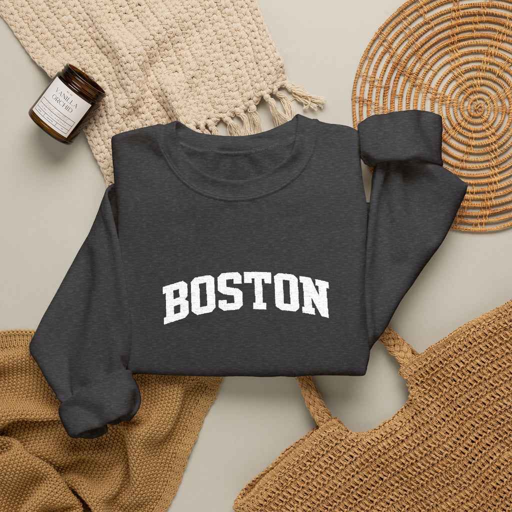 Boston Distressed Crewneck Sweatshirt — Vintage College Pullover