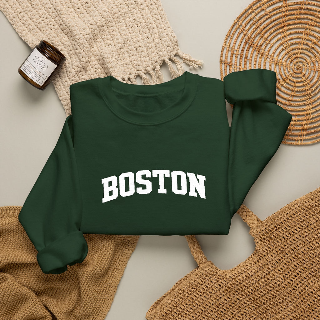 Boston Distressed Crewneck Sweatshirt — Vintage College Pullover