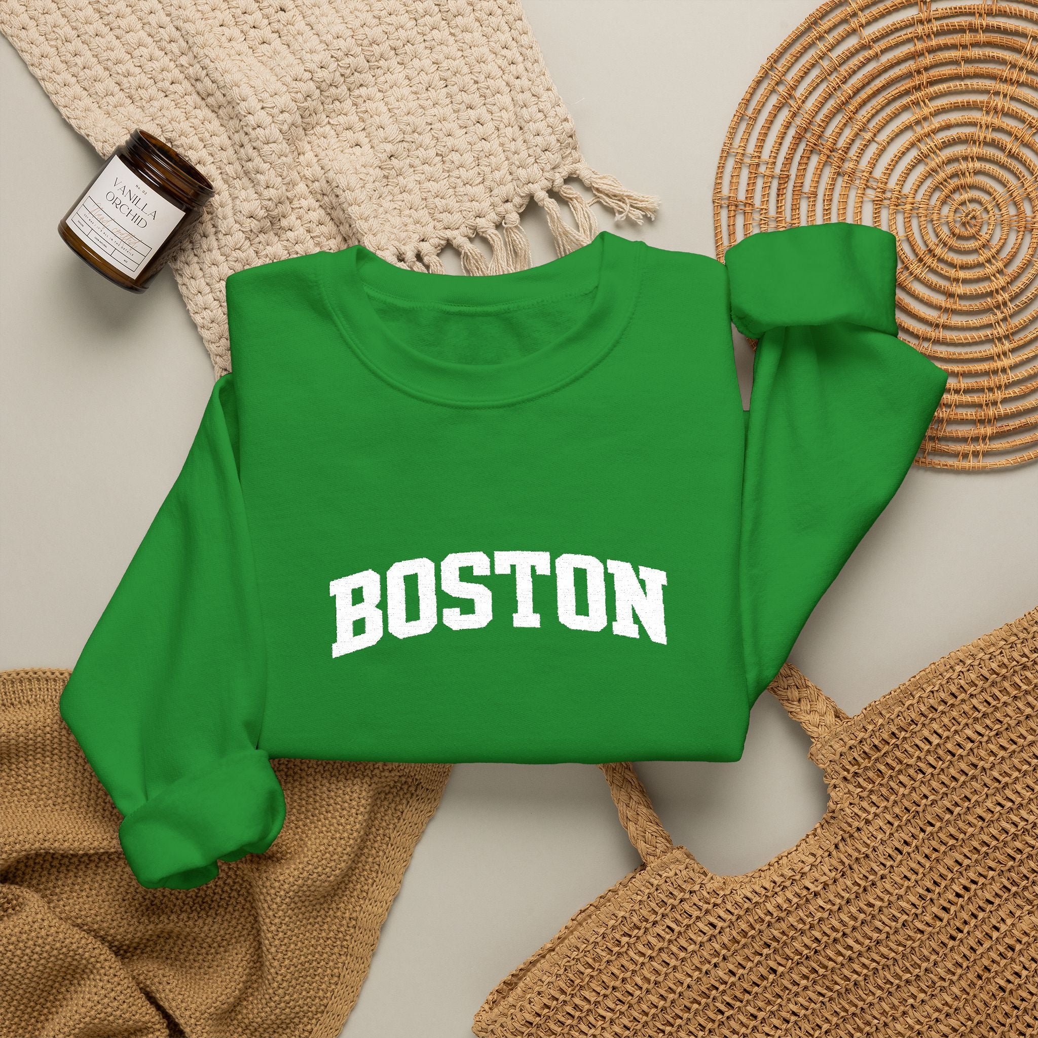 Boston Distressed Crewneck Sweatshirt — Vintage College Pullover
