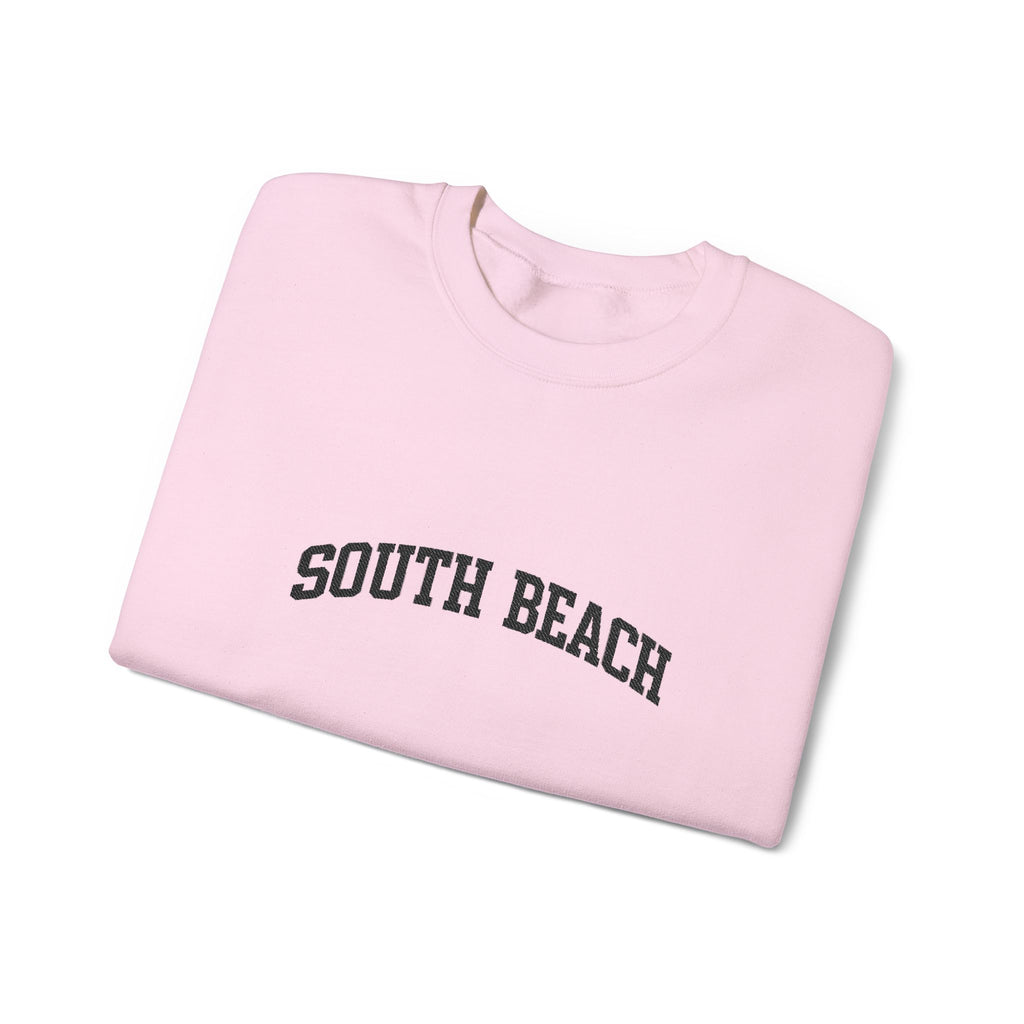 South Beach Crewneck Sweatshirt — Classic White Pullover with 'South Beach' Text