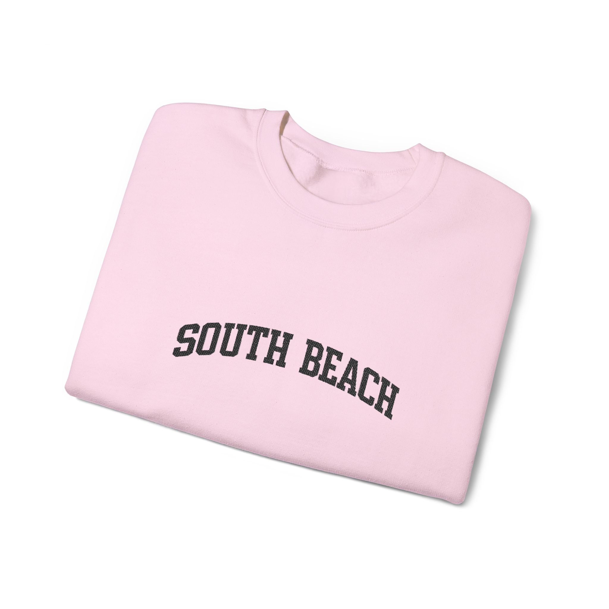 South Beach Crewneck Sweatshirt — Classic White Pullover with 'South Beach' Text