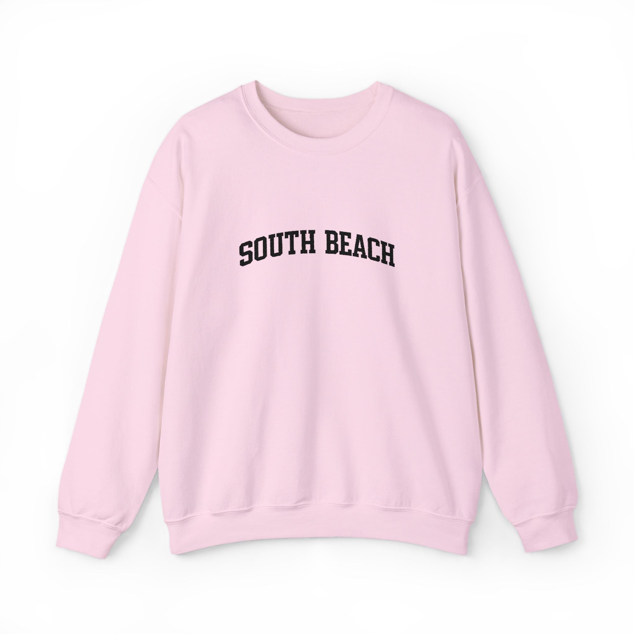 South Beach Crewneck Sweatshirt — Classic White Pullover with 'South Beach' Text