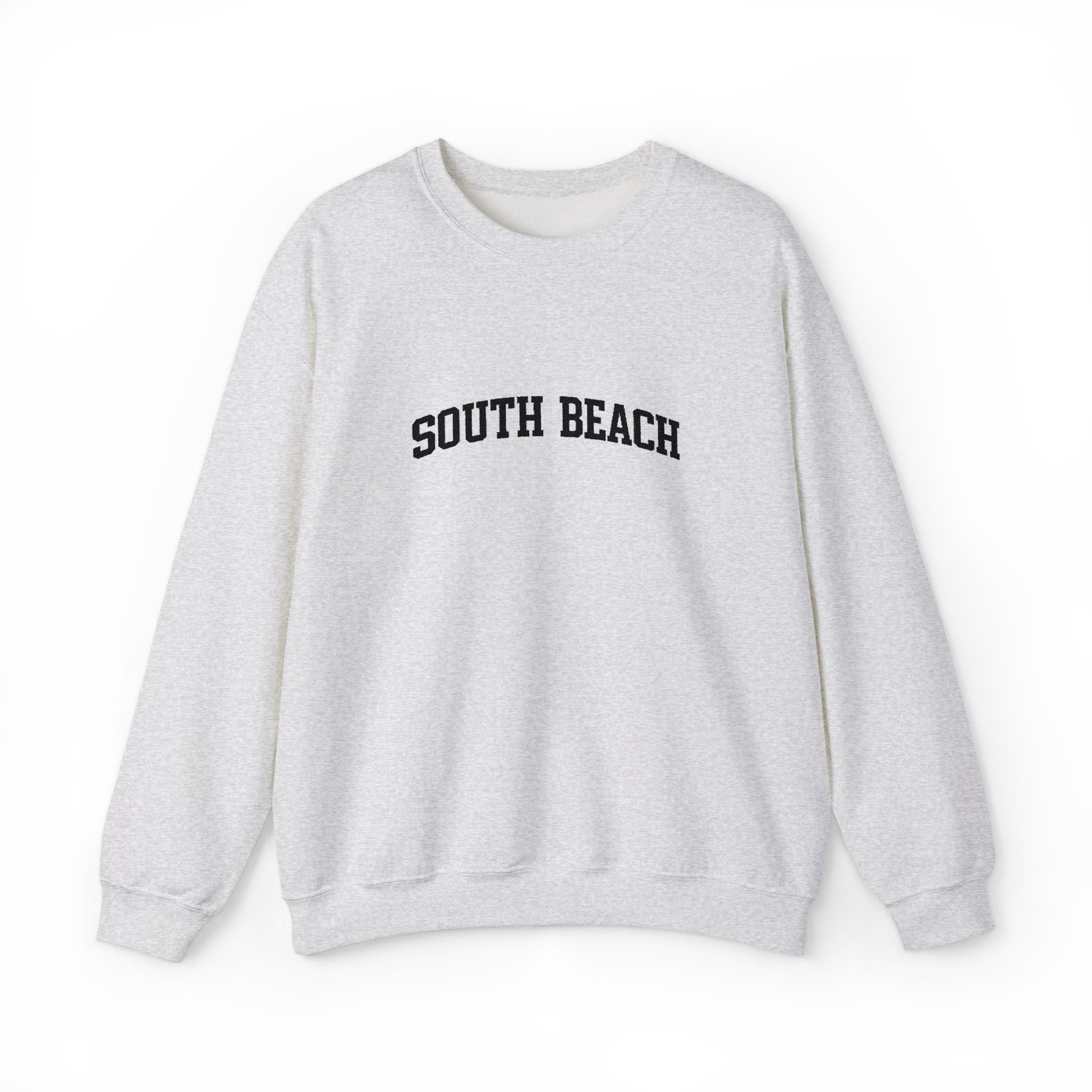 South Beach Crewneck Sweatshirt — Classic White Pullover with 'South Beach' Text