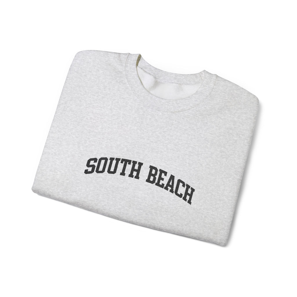 South Beach Crewneck Sweatshirt — Classic White Pullover with 'South Beach' Text