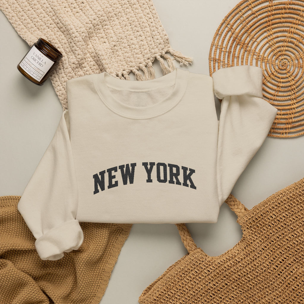 New York Arch Logo Crewneck Sweatshirt — Cozy White City Pullover