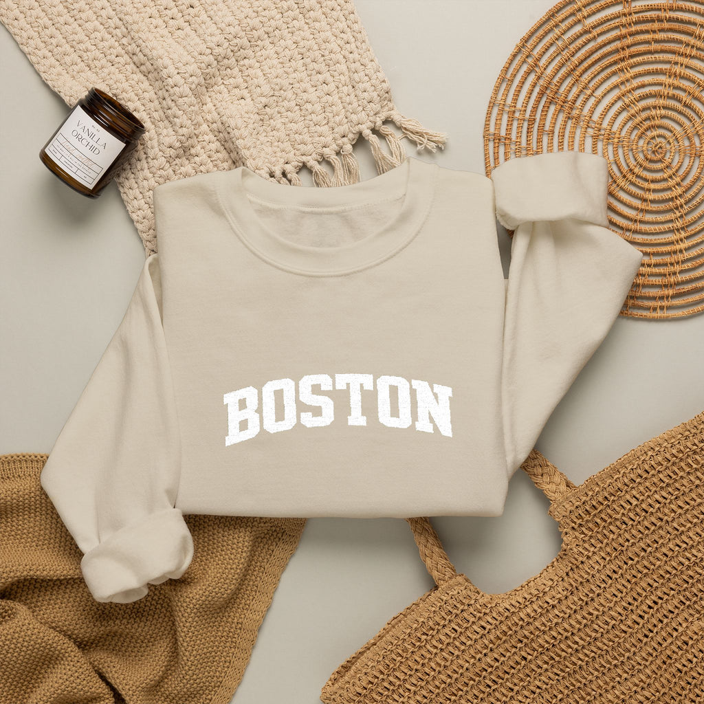 Boston Distressed Crewneck Sweatshirt — Vintage College Pullover