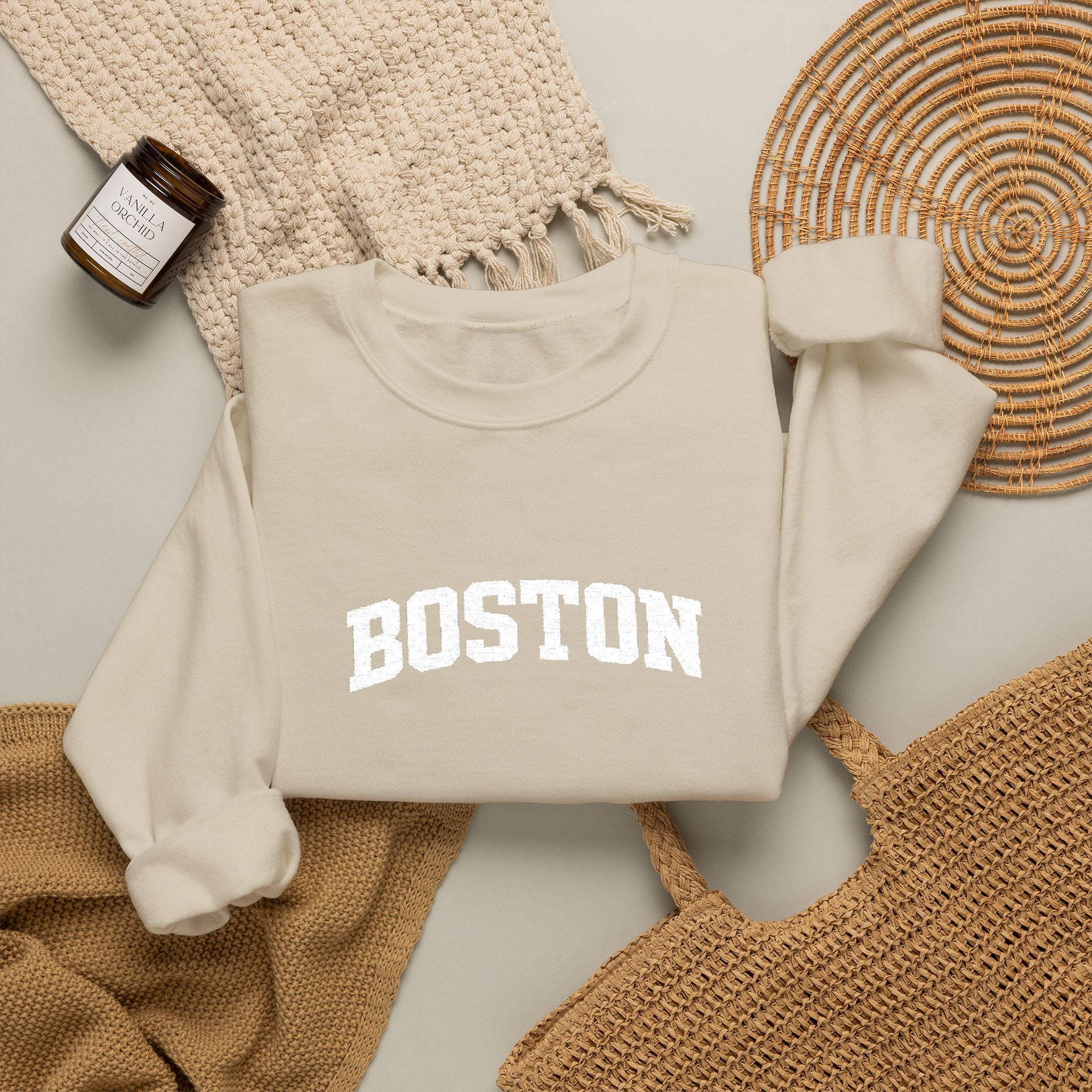Boston Distressed Crewneck Sweatshirt — Vintage College Pullover