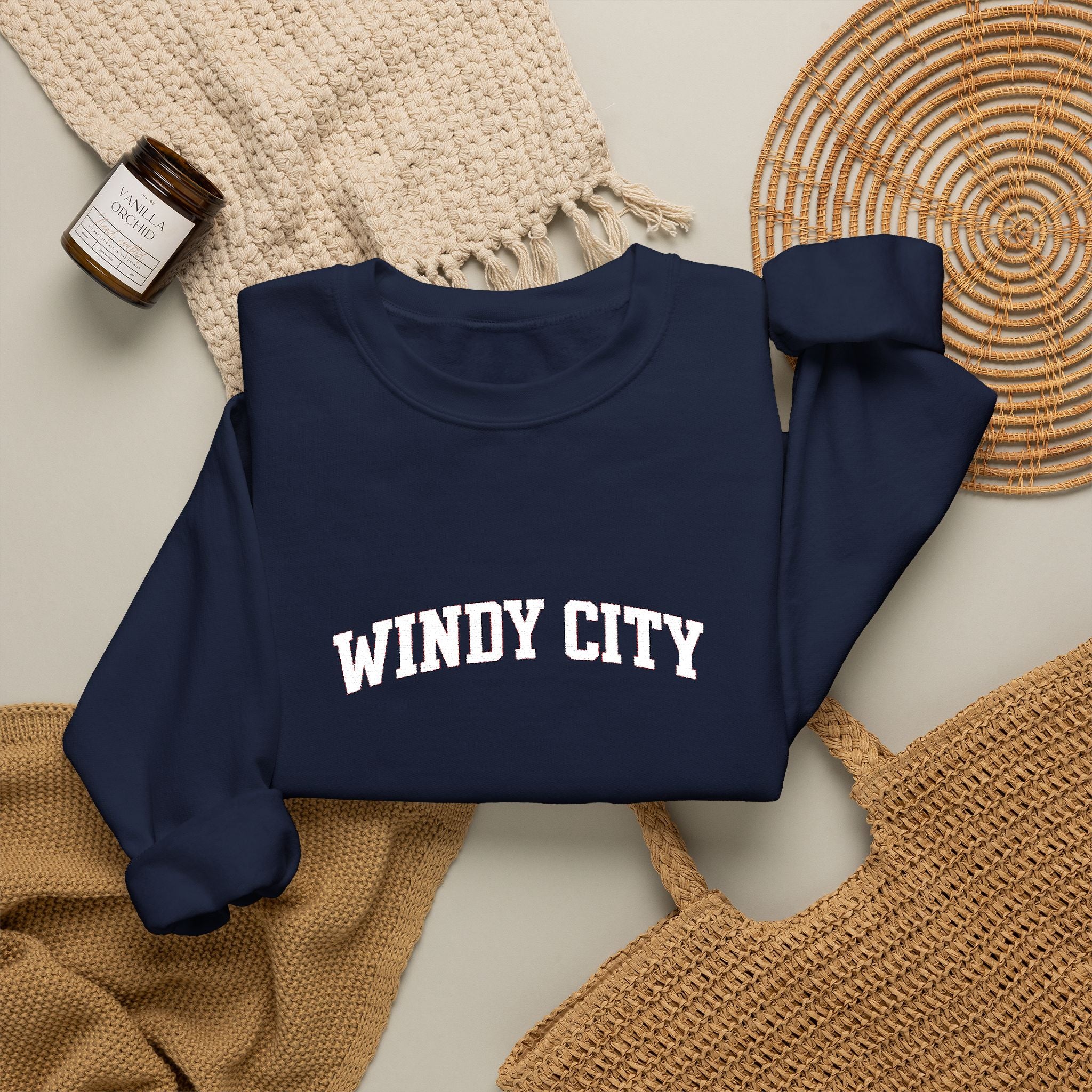 Windy City Crewneck Sweatshirt - Chicago Retro Arch Graphic