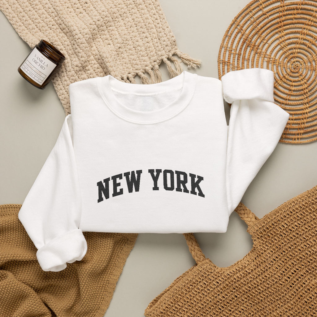 New York Arch Logo Crewneck Sweatshirt — Cozy White City Pullover